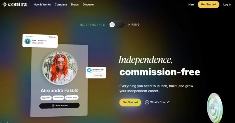 Screenshot of Contra website freelancing for beginners