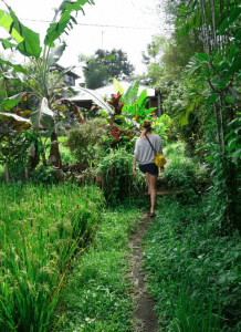 Walking through Ubud on a rainy day with my waterproof bag.