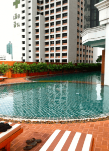 hotel pool on the 9th floor