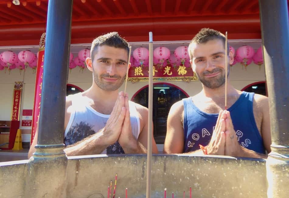 03 Stefan and Sebastien at the Puu Jih Syh Temple, Sandakan, Sabah, Malaysia Borneo, August 2015