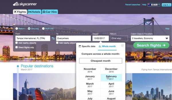 screenshot to select cheapest months in a guide for Cheap flights to anywhere