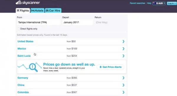 screenshot to select destinations in a guide for Cheap flights to anywhere
