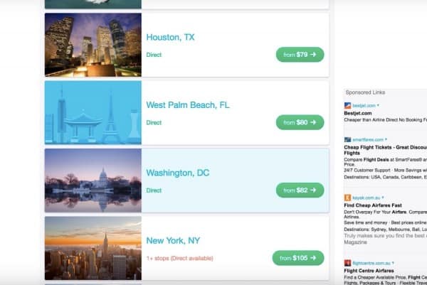 another screenshot to select destinations in a guide for Cheap flights to anywhere