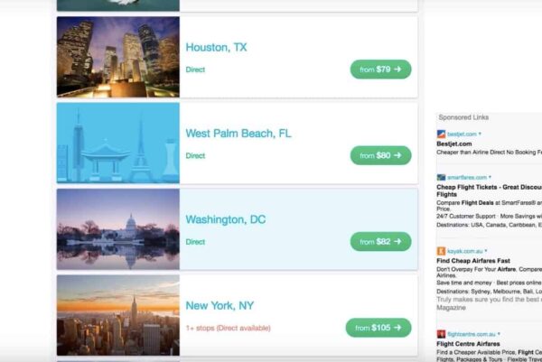 another screenshot to select destinations in a guide for Cheap flights to anywhere