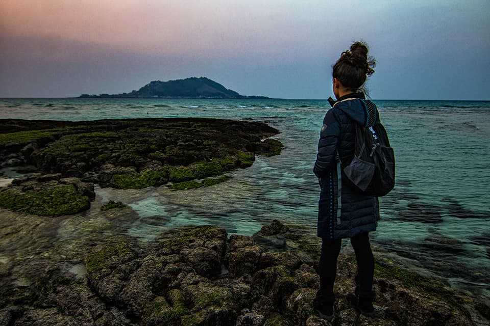 Hyeopjae, Jeju, South Korea beach scene.