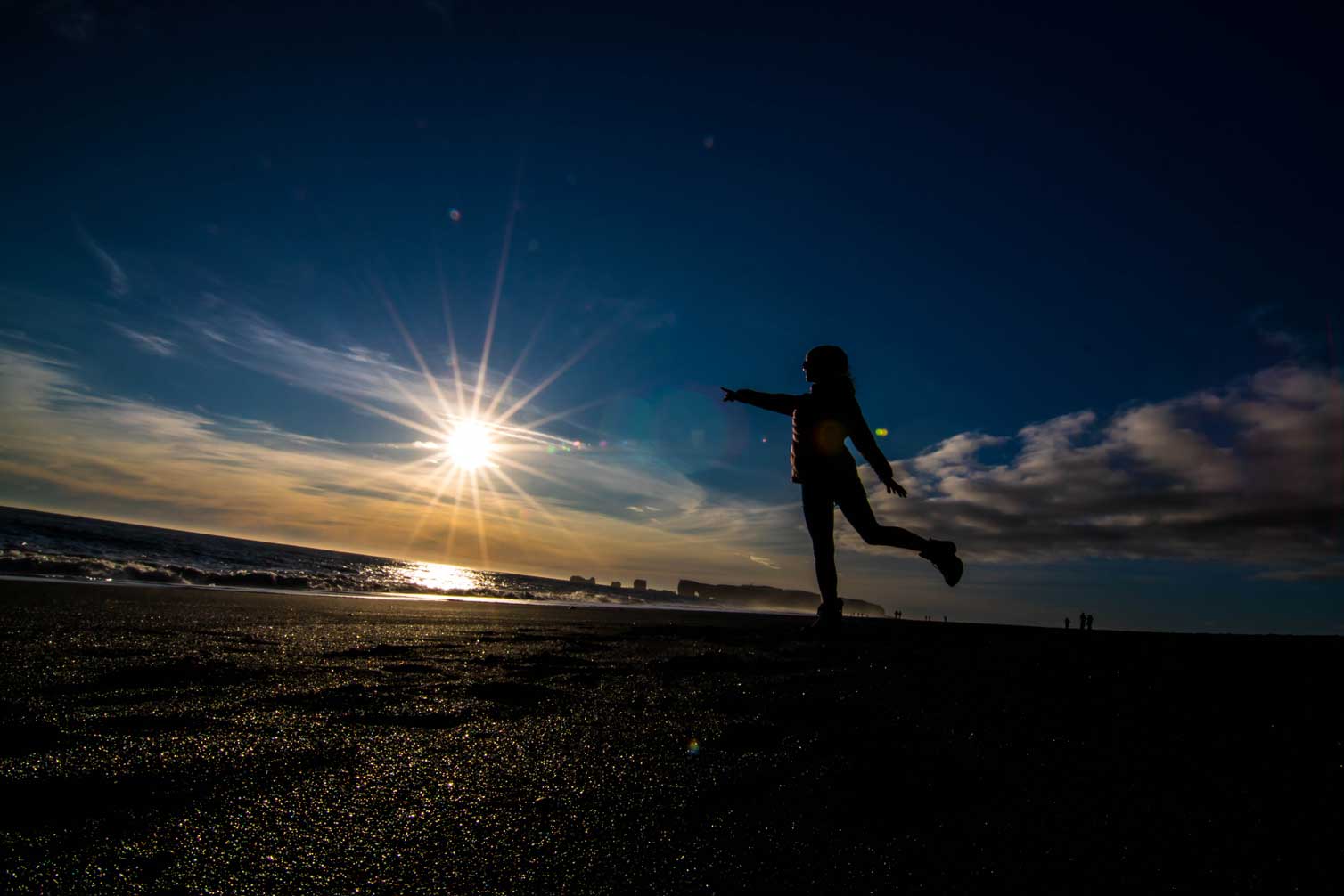 Nina silhouette with Iceland sunset.
