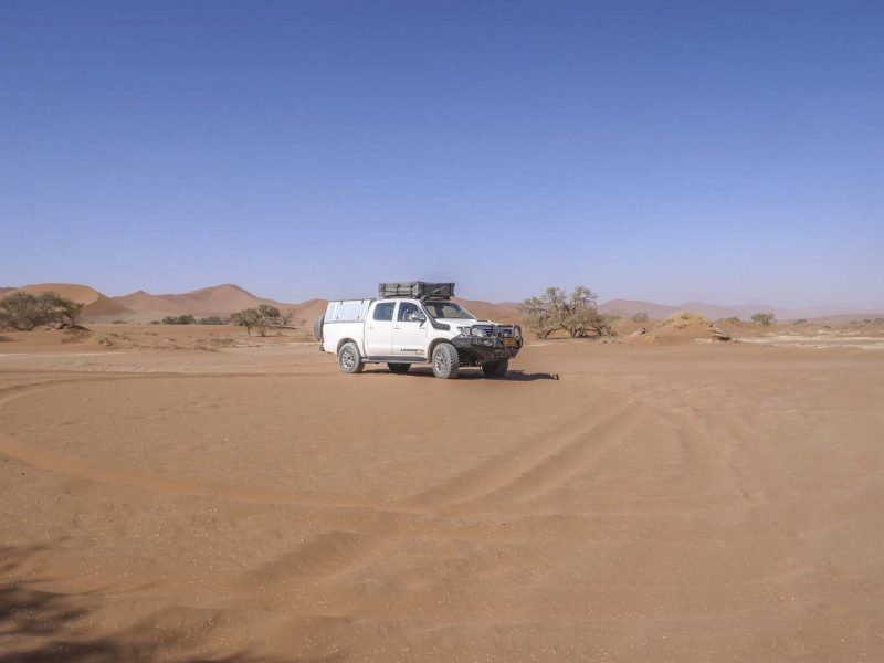 Driving through Namib Sand Desert, Sossusvlei, Namibia