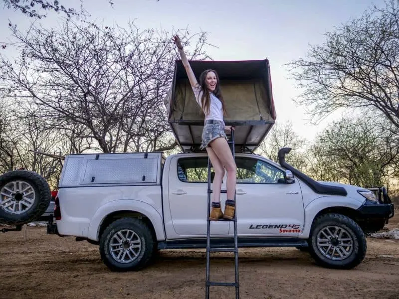 Enjoying rooftop tent during my stay at Etosha national park on my 2 week Namibia trip