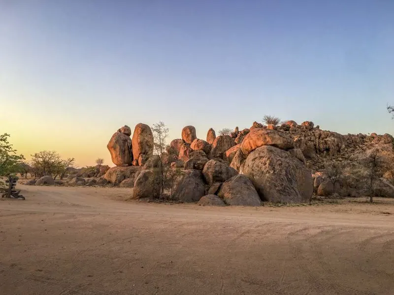 Sunset over the rocks and mountain landscape of Damaraland, Namibia
