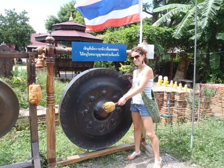 Nina hitting a gong during her first week living in Thailand 