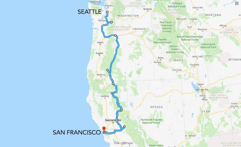 West coast USA road trip route