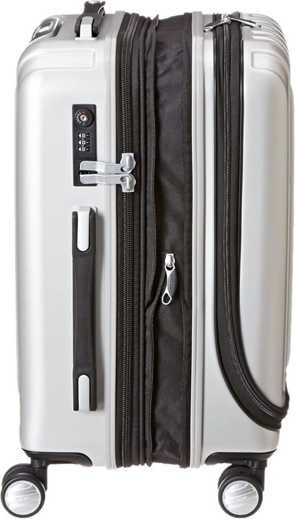 Delsey Paris titanium hard side luggage has expanding capabilities.