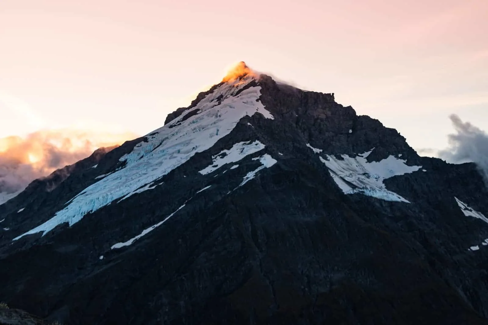 French ridge hut with sunset in the clouds