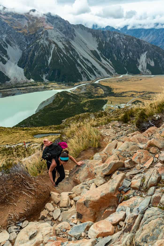 Mueller hut hike rock scramble