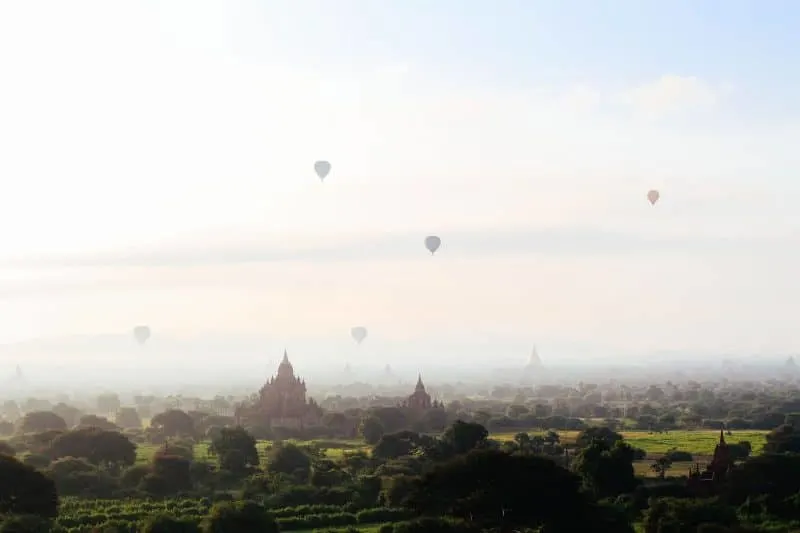 old bagan temples and hot air balloons