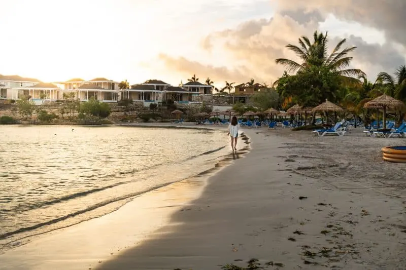 A beach walk in front of an all inclusive resort in Antigua.