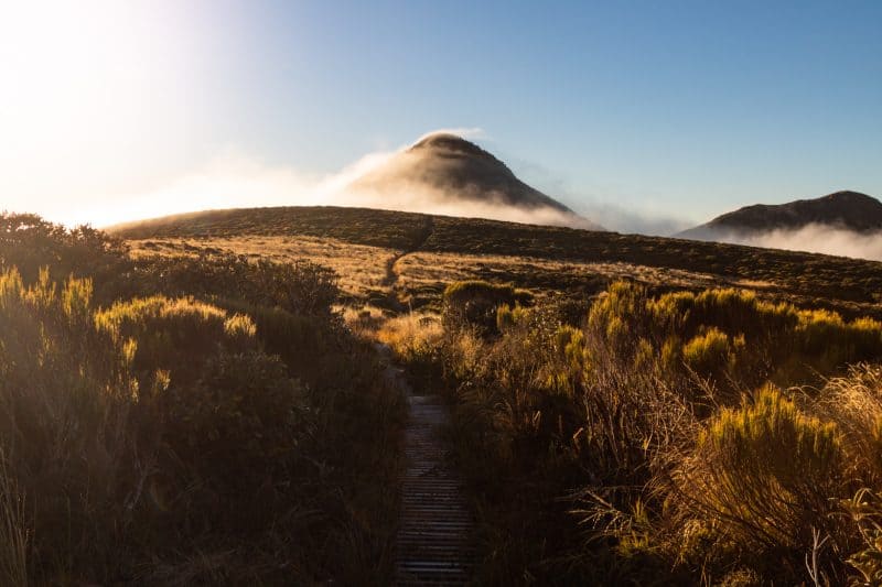 Pouakai circuit fog sunrise