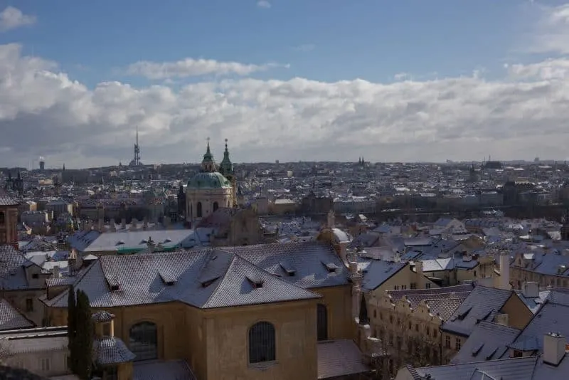 View of Prague from castle square winter