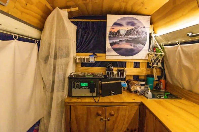 Inside of our campervan in New Zealand