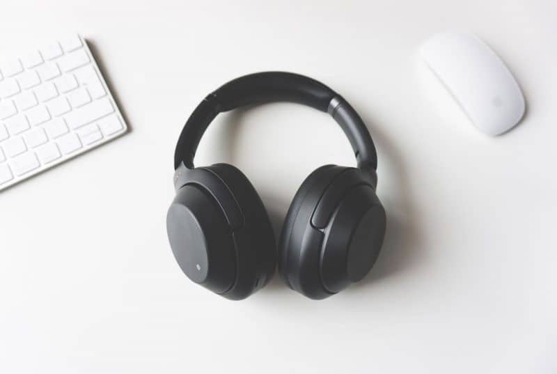 Wireless headphones on the work table