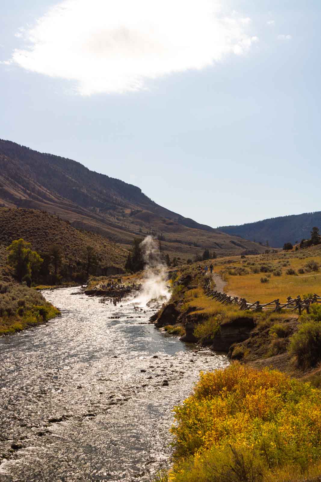 A view of Boiling River which is a must for any Yellowstone Itinerary