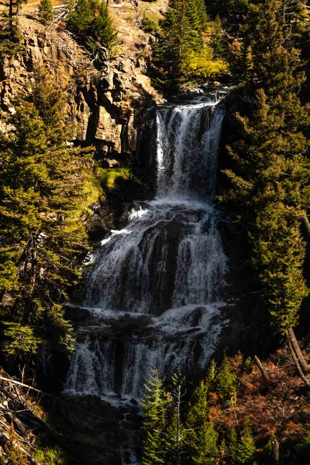 A view of Undine Falls for a Yellowstone Itinerary