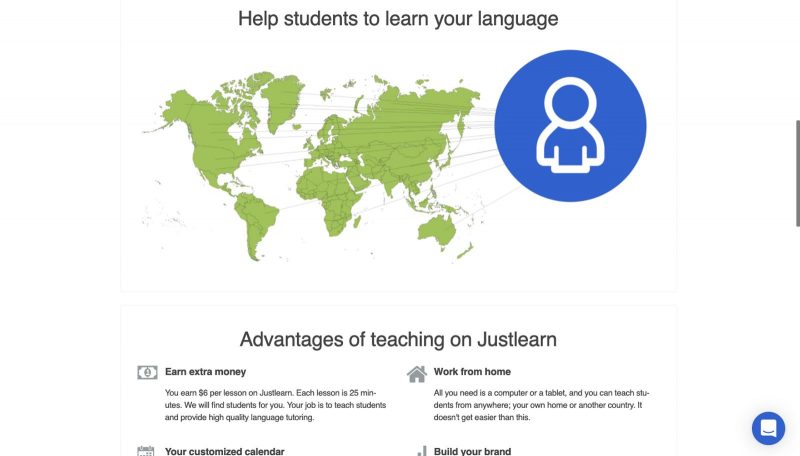 JustLearn will help you teach a language online.