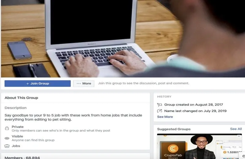 In addition to work from home websites, Facebook groups are a good way to find jobs.