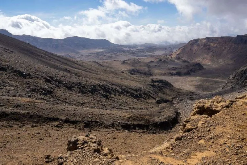 Volcanic landscape on the Tongariro Alpine Crossing Hike in New Zealand