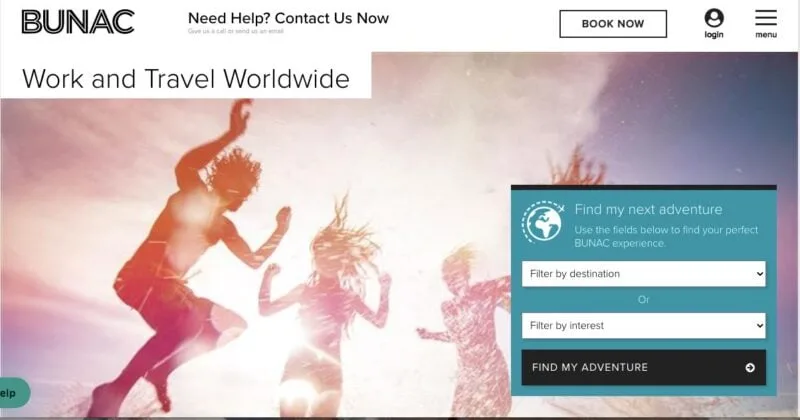 BUNAC website home page - a great way to getting a job abroad 