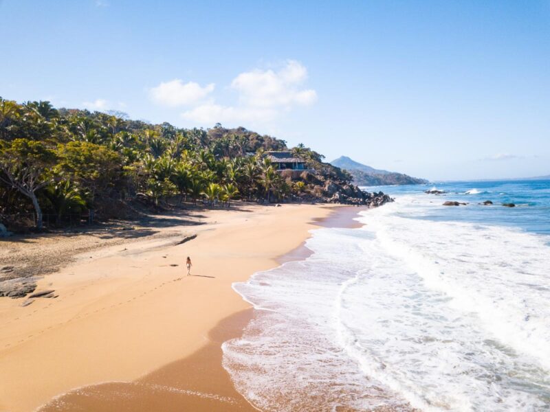 Aerial view of Carracitos Beach and ocean, one of the best Sayulita Beaches