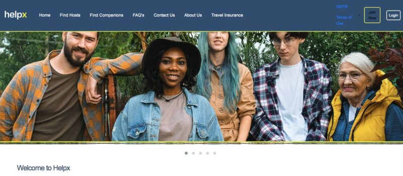 Help X website home page -get a volunteering job abroad through Help X