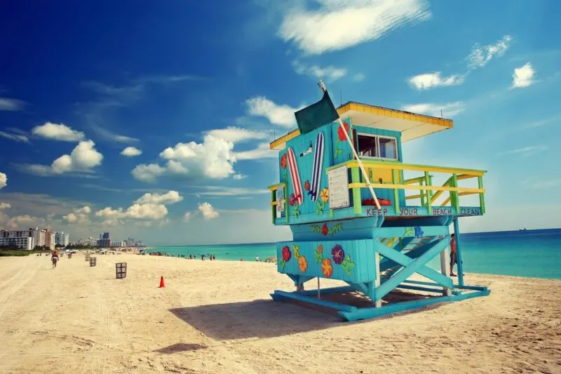 Miami Beach with lifeguard tower and ocean - a must-visit during your 2 days in Miami