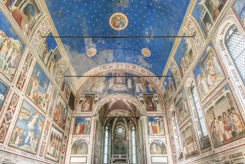 Frescos on walls and ceiling of Scrovegni Chapel in Padua - one of the must-visit day trips from Venice