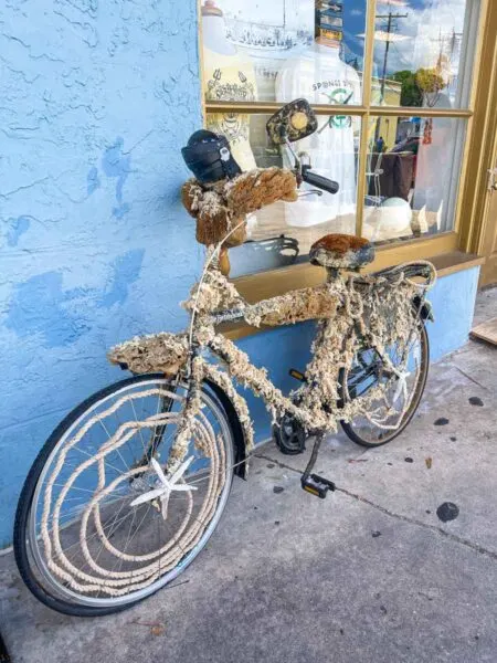 Bicycle covered in sponges and rope in Tarpon Springs