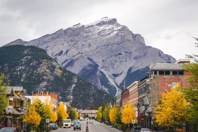 Street view with mountain in Banff town in Banff National Park