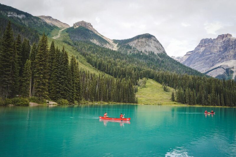 Canoes on Emerald Lake in Yoho National Park, Canada