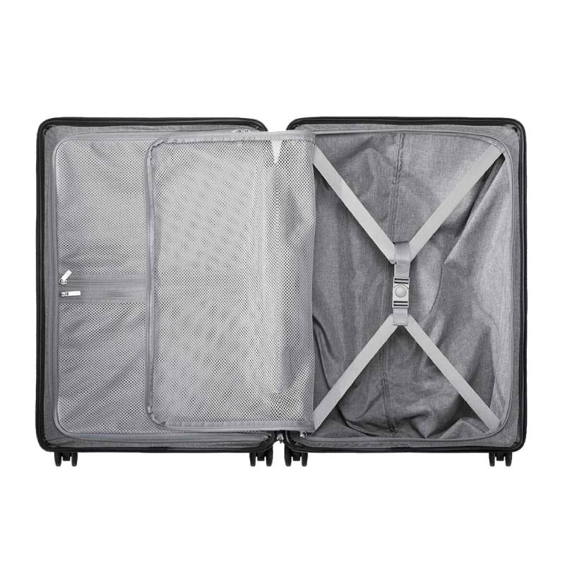 LEVEL8 hard shell luggage opened to show the interior.