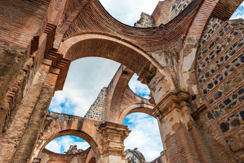 View from inside ruins of cathedral in Antigua Guatemala