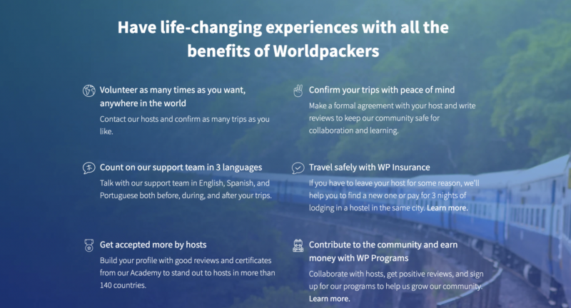 Screenshot of the benefits of Worldpackers