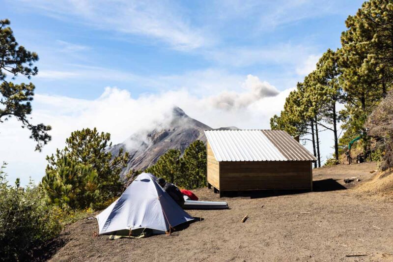 Campsite on Acatenango hike Volcan Fuego is one of the best things to do when backpacking Guatemala