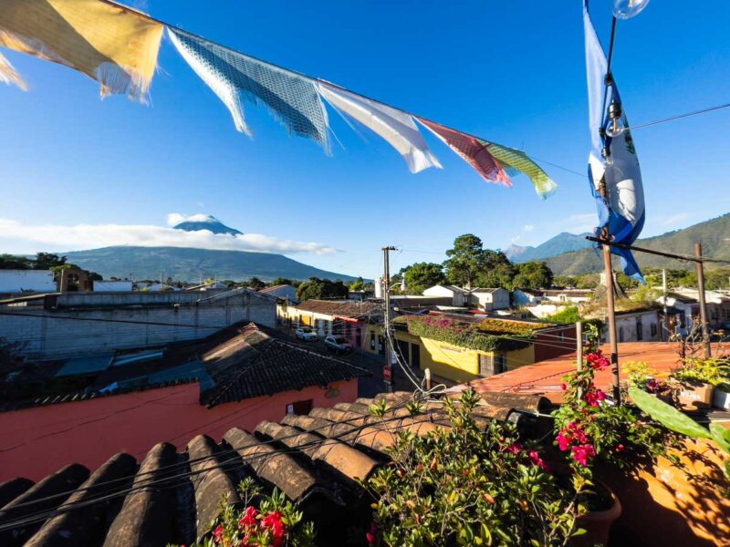 View from the rooftop of Cesar Guesthouse in Antigua Guatemala
