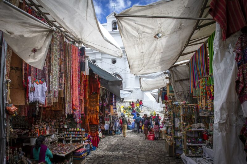 Stalls at Chichicastenango Market in Guatemala