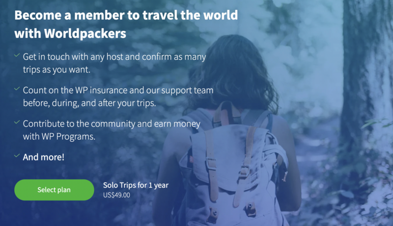Screenshot of Worldpackers plan options