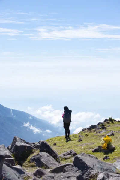 Woman on summit of Santa Maria, Guatemala