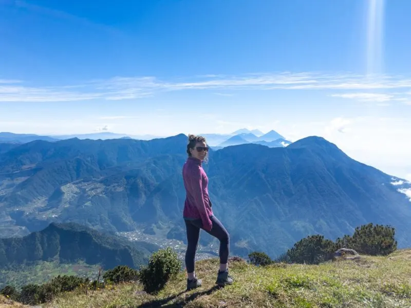 Woman on Santa Maria, Guatemala, with view of mountains
