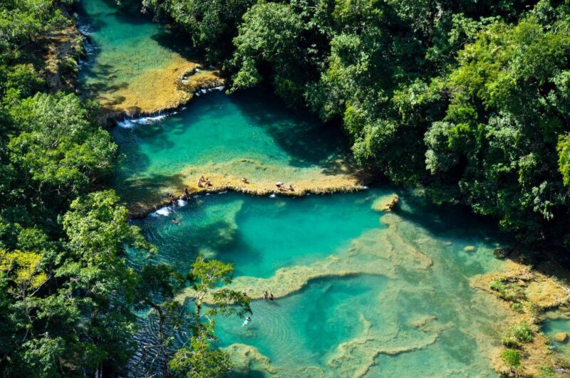 Overhead view of natural pools at Semuc Champey in Guatemala