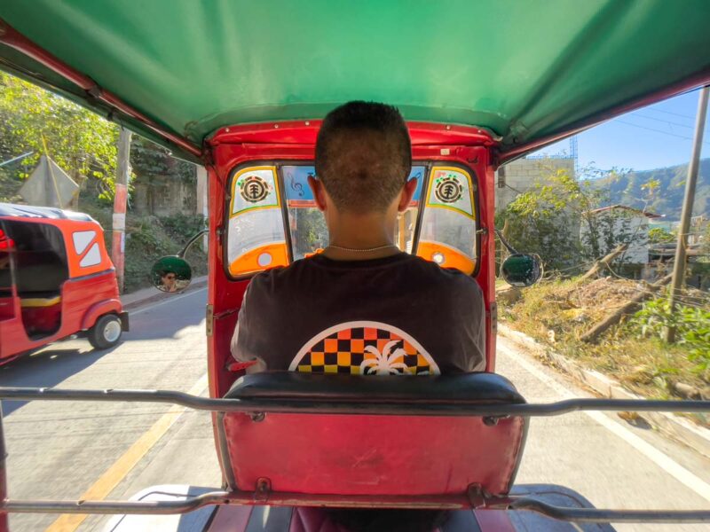 View from inside a tuk tuk in Guatemala