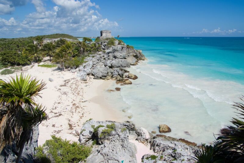 Beach with Mayan ruins in Tulum cost of living in Mexico