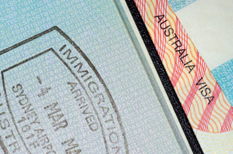 Passport visa stamp for working holiday visa in Australia